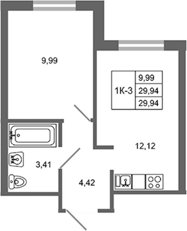 1-комнатная квартира 29.94 м², 1/17 эт., ЖК «Стороны Света 2»